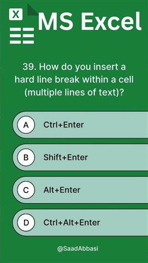 How do you insert a hard line break within a cell multiple lines of text #excelshortcuts