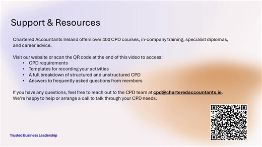 🎬 Learn all about your CPD requirements with Linda McGee, Member Experience Manager. 🎞️We know that CPD requirements can be confusing at times so we've created a four step process to guide you through what CPD is and what's expected of you as a member. | Chartered Accountants Ireland