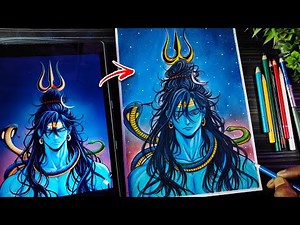 Lord Shiva Drawing In Anime Style, Mahadev Drawing Colour With Trisul, BholeNath Ji Drawing Tutorial