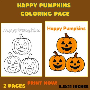 Happy Pumpkins Coloring Page | Fall & Halloween Printable for Preschool & Kinder