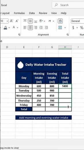 Daily Water Intake Tracker in Excel | Easy Hydration Tracker Template