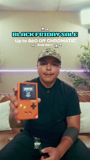 21 reactions | Our biggest sale ever is here. Save up to $60 on Chromatic until 12/1, plus 15% off games and accessories. Chromatic is a premium metal handheld built for people who just want to play. No ads, no WiFi, no distractions — just pop in a cartridge and start gaming. Featuring a rock-solid magnesium alloy shell, a pixel-perfect sunlight-readable display, and full Game Boy and Game Boy Color compatibility, plus more than 20 new titles made for it. | ModRetro | Facebook