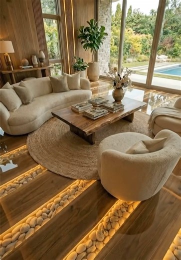 I Built a $7,000 Glowing River Floor Using Real Wood and 1,000 Stones! 💎💡 #homedecor #epoxyresin #diy #oddlysatsifying #fyp