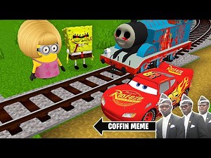 THOMAS THE TANK ENGINE.EXE and LIGHTNING MCQUEEN vs MINIONS in Minecraft - Coffin Meme and SPONGEBOB