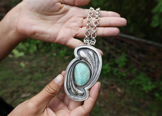 Handmade Repoussé Silver Statement Necklace With Amazonite – Celestial Spiral Goddess Jewelry, Pleiades Star Art Necklace - Etsy