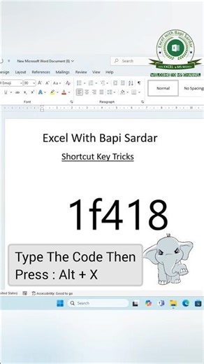 Create Elephant 🐘 Emoji using shortcut keys in Microsoft Word! #wordtips #emojishortcuts