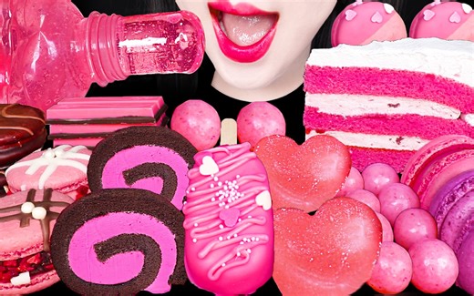 Jane ASMR PINK DESSERT HONEY JELLY CAKE EATING