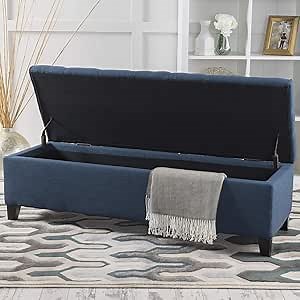 Fabric Storage Ottoman Bench,Navy Blue Storage Chest,Button Tufted Ottoman with Storage for Living Room,Bedroom,Entry Ways