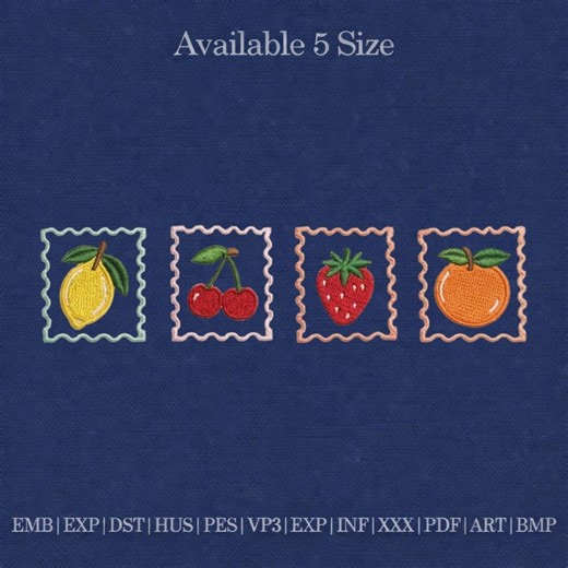 Mini Fruit Embroidery Bundle, Lemon Cherry Strawberry Orange Designs, Cute Scalloped Frame Embroidery Set - Etsy