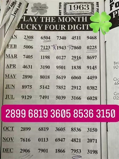 October Lucky Four Digits All States🍀