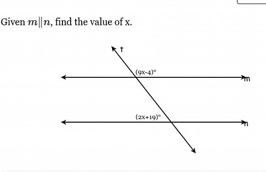 Given m || n, find the value of x. Diagram of parallel lines m... | Filo