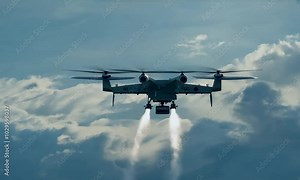 Predator Drone in Flight: Majestic view of a military drone soaring through the clouds, showcasing its powerful design and advanced technology. A symbol of modern warfare and aerial surveillance.