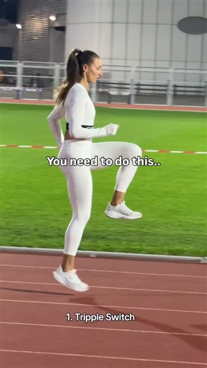 Marsha Dunkel | Track & Field | Running on Instagram: "The better your warm-up, the faster you’ll run ⬇️ These drills are a MUST before any speed session. They fire up your fast-twitch muscles and mimic the exact movements you use at TOP SPEED 🔥 1️⃣ Triple Switch • Opens up the hips & improves stride fluidity • Activates your core & rotational stability • Enhances foot coordination and rhythm • Preps your nervous system for quick, dynamic movement 2️⃣ High Knees • Strengthens hip flexors for fa