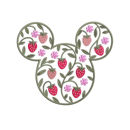 Strawberry Mouse Head Embroidery Design, Cute Mouse Shape With Strawberries Flowers and Leaves, Summer Fruit Theme - Etsy