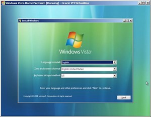 Installing Windows Vista in VirtualBox