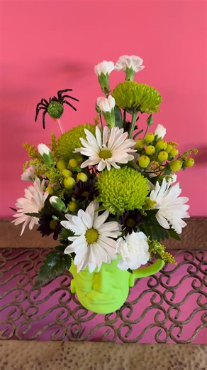 Frankly, my dear… he’s fabulous! 💚🕷️ This Frankenstein mug arrangement is giving spooky-cute vibes | Shearer's Florist & Gifts