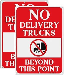 GicnKeuz No Delivery Trucks Beyond This Point Sign, 14 x 10 Inches No Deliveries Signs, Reflective Aluminum, Fade Resistant/Waterproof, Easy to Install, Outdoor Use (2-Pack)