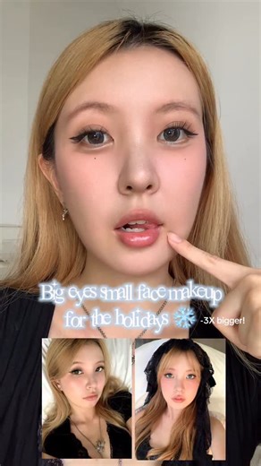 VAL | Big eyes small face makeup this holidays for the biggest sleigh 🩷 Absolutely in love with @olens_contactlens new release!!!... | Instagram