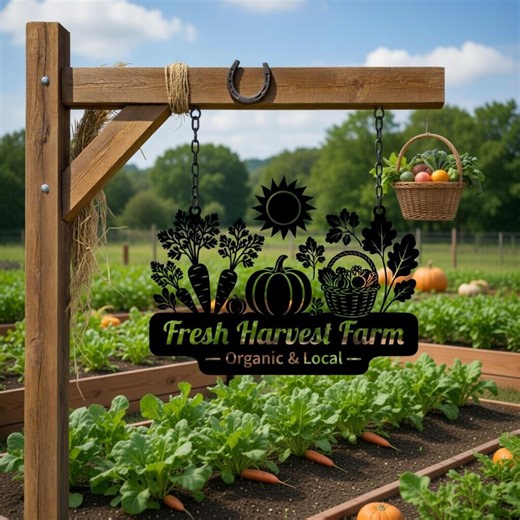Personalized Farm Fresh Harvest Sign - Custom Farm Name Metal Sign - Organic Garden Decor - Rustic Hanging Sign - Etsy