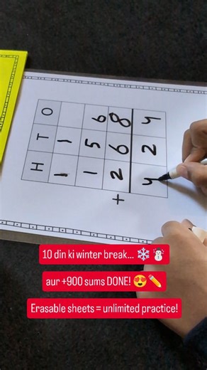 Homeschooling Worksheets on Instagram: "Winter Break Math Boost! ❄️✏️ 900+ addition & subtraction sums + erasable sheets — perfect for building speed & confidence during holidays. Kids practice more in less time with NO page wastage! #MathForKids #WinterBreakActivities #EarlyLearning #Addition #Subtraction"