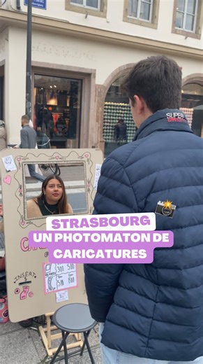 Top Music on Instagram: "Un photomaton de caricatures dans la rue : c’est Manuela, une étudiante strasbourgeoise en art, qui a lancé ce concept sur la place Gutenberg ✍️🎨 #alsace #strasbourg #photomaton #polaroid #art #caricatures #dessin #étudiante"