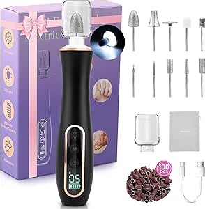Professional Manicure Pedicure Kit, Cordless Electric Nail File Set, 360° LED Light Nail Drill Machine with LCD Display, 10 Speeds Rechargeable Nail Drill for Gel Nail Thick Toe Nails Christmas Gifts