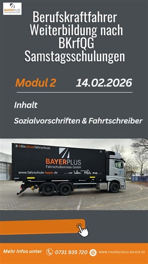 BAYER PLUS GmbH | Unsere nächste Weiterbildung nach BKrfQG! 😊 Wann? 14.02.2026 Samstagsschulungen von 8:00 - 16:00 Uhr 📍 Schulungsort: Ausbildungszentrum... | Instagram