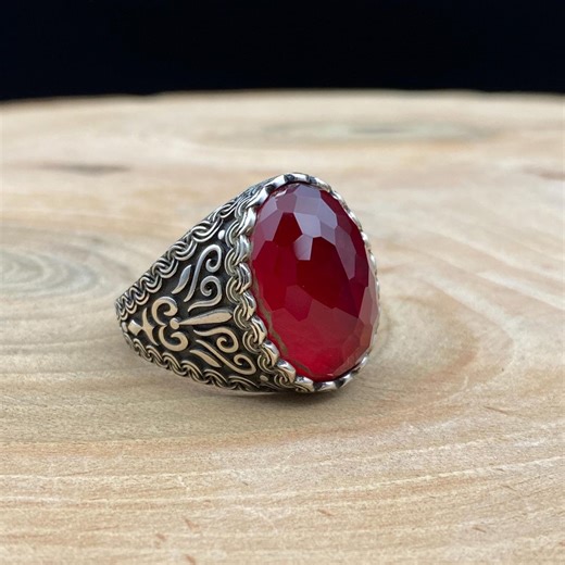 Men's Ruby Ring, 925 Sterling Silver Red Gemstone Ring, July Birthstone Gift, Handcrafted Filigree Signet Ring, Artisan Jewelry for Him - Etsy