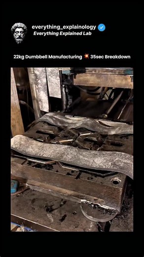 Everything Explained Lab on Instagram: "The post features a 35-second TikTok video showing how a factory produces 22kg dumbbells, highlighting casting, shaping, surface finishing, and quality control steps involved in the process. Originally shared on TikTok by @inpek_fitness, the clip gives a clear look at industrial fitness equipment production and material handling. The breakdown has already gained over 15.3 million views, attracting strong interest from viewers curious about manufacturing pr