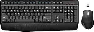 Wireless Keyboard and Mouse Combo, EDJO 2.4G Full-Sized Ergonomic Computer Keyboard with Wrist Rest and 3 Level DPI Adjustable Wireless Mouse for Windows, Mac OS Desktop/Laptop/PC (Dark Gray)