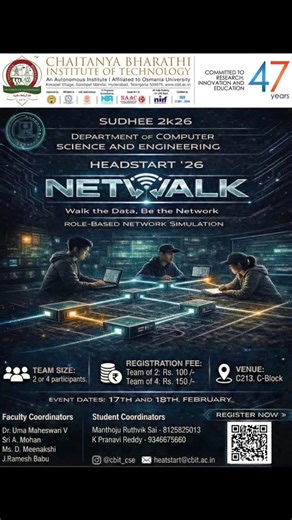CBIT CSE OFFICIAL | 🌐 NETWALK 🌐 Walk the data. Be the network. ⚙️🚀 Step into a hands-on role-based simulation where strategy, teamwork, and networking skills... | Instagram
