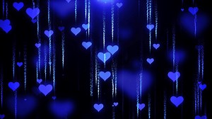Download Festive blue love background of hearts flying down with blur and glow effect and particles for Valentine's Day. Abstract background. Video in high quality 4k, motion design for free