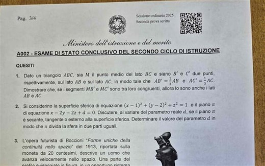 Maturità 2025, problemi e quesiti di matematica allo Scientifico: testi e soluzioni