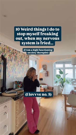 Charlotte Spillane - Anxiety Hypnotherapist & Psychotherapist on Instagram: "These might look odd, but they’re all neuroscience-backed ⤵️ 1. Shake my body like a dog after a bath Animals naturally discharge stress this way. Physical shaking releases stored tension from your nervous system. 2. Press my tongue firmly to the roof of my mouth This interrupts the panic response. Your brain can’t sustain high anxiety when focused on a physical sensation. 3. Hum loudly for 30 seconds Humming activates 