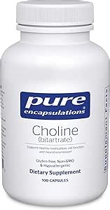 Amazon.com: Pure Encapsulations Choline (Bitartrate) - 275 mg Choline (Bitartrate) - Supports Methylation, Brain Health & Cell Function* - Highly Bioavailable - Vegan & Non-GMO - 100 Capsules : Health & Household
