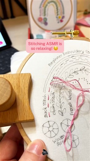 We love this ASMR stitching video by the talented @hoopandhome. These embroidery sounds are so relaxing to listen to! 🔊😄 Rainbow Stitch Sampler kit available at: cleverpoppy.com 💕 #embroidery #modernembroidery #ASMR #rainbow #stitching | Clever Poppy