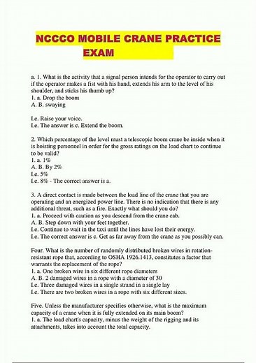 NCCCO MOBILE CRANE PRACTICE EXAM 886 new video