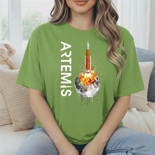 Artemis Rocket Moon Explosion Art T Shirt, Space Theme Graphic Tee Comfort Colors - Etsy