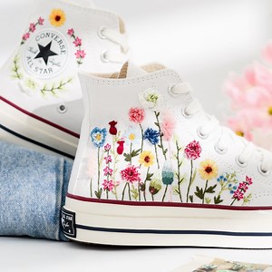 Wedding Converse for Bride, Garden Sunflower Embroidered Converse Custom, Colorful Flowers Embroidered Shoes, Custom Design Bridal Sneakers - Etsy