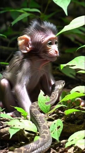 Snake Crawls Near Newborn Baby Monkey – What Happens Next Will Shock You! #babymonkey