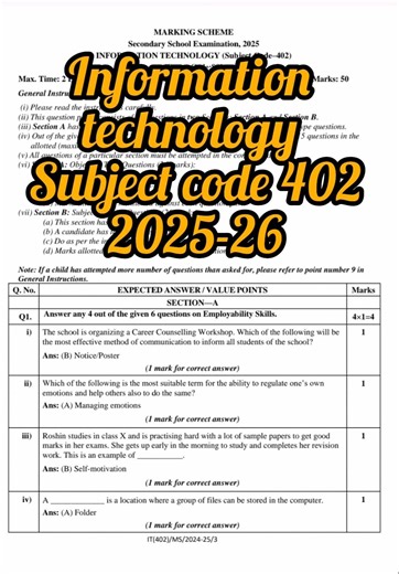 Information technology subject code 402 2024-25 English medium official answer key