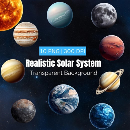 Realistic Solar System Clipart, Planets Clipart, Space Illustration, 10 Transparent Background PNG, Commercial Use, Printable Art - Etsy Australia