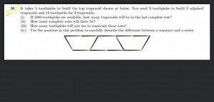 It takes 5 toothpicks to build the top trapezoid shown at below... | Filo