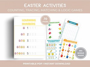 Easter Math & Activity Workbook | 70 Pages Counting, Tracing, Matching, Addition, Subtraction, Mazes and More | Preschool–kindergarten PDF - Etsy
