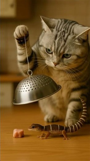 Tricky Cat! Setting a Trap to Prank the Gecko!