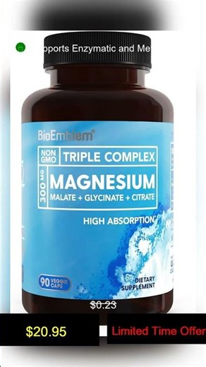 BioEmblem Triple Magnesium Complex | 300mg Magnesium Glycinate, Malate & Citrate | High Absorpt