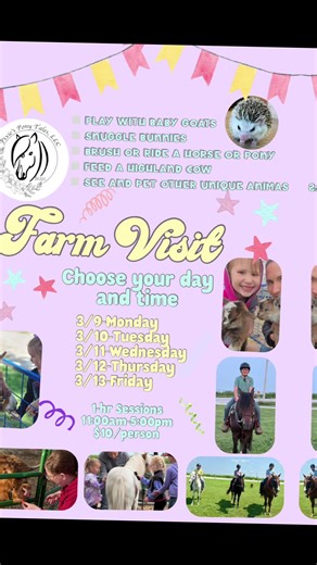 🎉Farm visits will be back next week🎉 🔴You must contact us to schedule a time to come out. ☑️Farm visits are fun for all ages ☑️Lots to see on the farm ☑️Cuddle adorable baby goats ☑️Hold fluffy bunnies ☑️Brush and ride a horse or pony ☑️See some unique animals ☑️Possibly milk a goat ☑️Feed for animals is provided but you are welcome to bring healthy treats! Farm visits are subject to change/reschedule depending on weather. #pixiesponytales #smallbusinessbigdreams #mobilepettingzoo #bookusfory