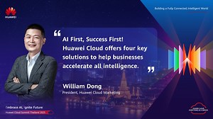 William Dong, President of Huawei Cloud Marketing, unveiled four solutions at the summit, which focus on a strong AI foundation, intelligent application development, intelligent data management, and all-scenario cloud deployment. He emphasized that AI has become the most influential general-purpose technology in the industry. Huawei Cloud is actively embracing AI and has made a full transition from "Cloud-Native" to "AI-Native" in two aspects: "Cloud for AI""and "AI for Cloud". "Cloud for AI" ac