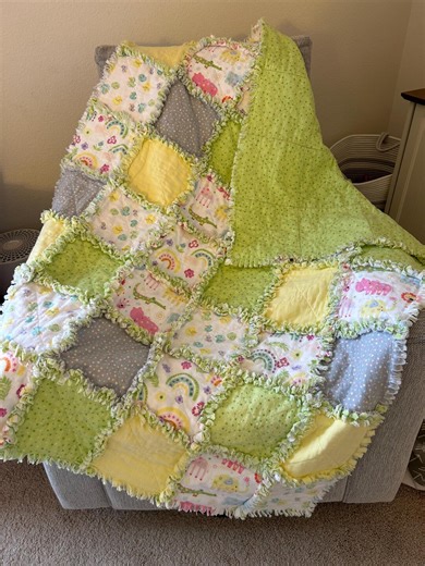 Flannel Baby Yellow Pink and Green Rag Quilt Blanket - Etsy