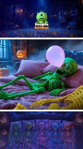 🎃 “Five Skeletons in the Bed” 👻 | Balloon in Skeleton's Nose #shorts #halloween #spooky